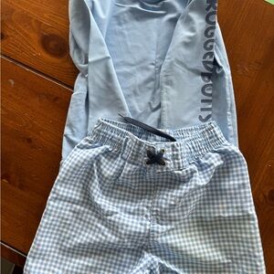 RuggedButts Light Blue Gingham Kids Swim Shorts & Rash Guard Set